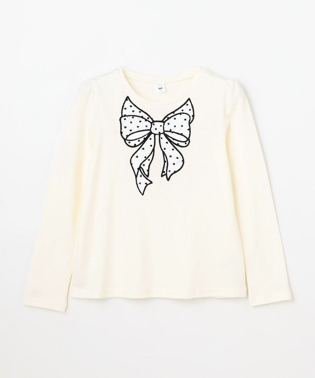 ANY KIDS ドットリボン 長袖Tシャツ ホワイト