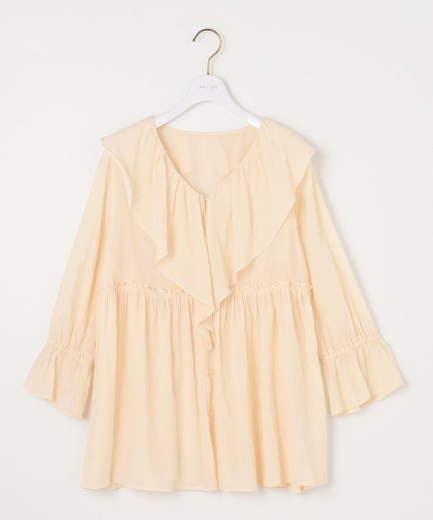 ANY SIS 【洗える】シアーヴィンテージライクラッフル ブラウス アイボリー