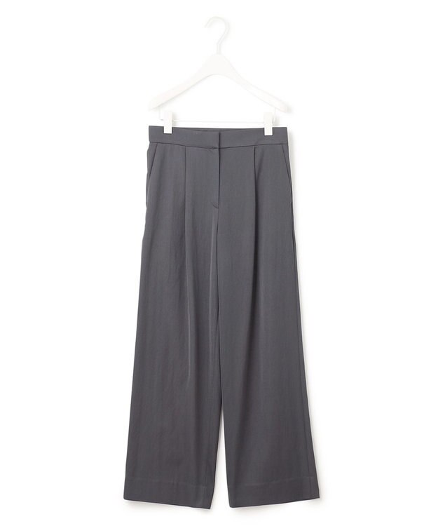 ICB 【接触冷感・UVケア・洗える】 ヴィスコースナイロンサテン ワイドパンツ チャコール系