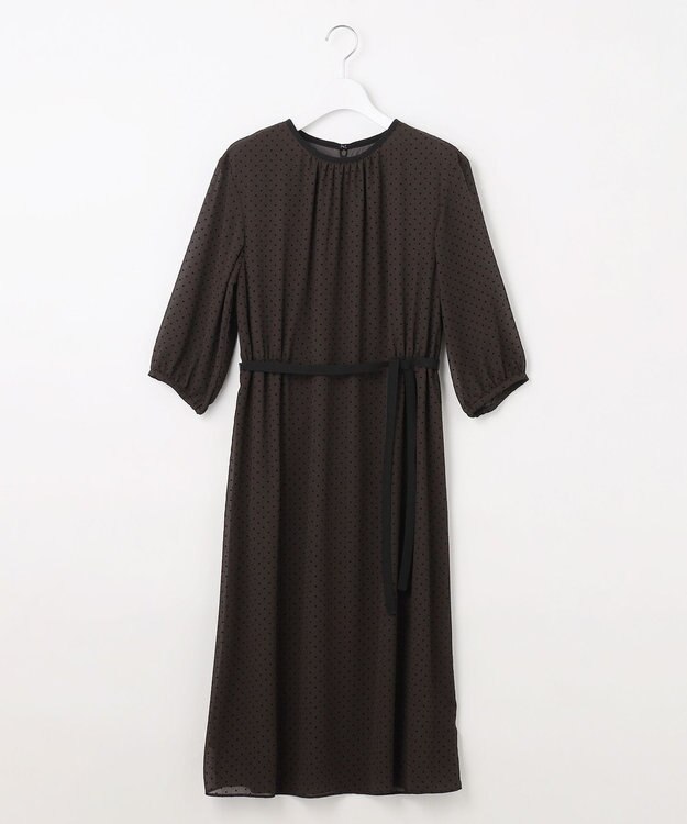 J.PRESS LADIES L 【洗える】ドットフロッキープリント ワンピース ブラウンベース系