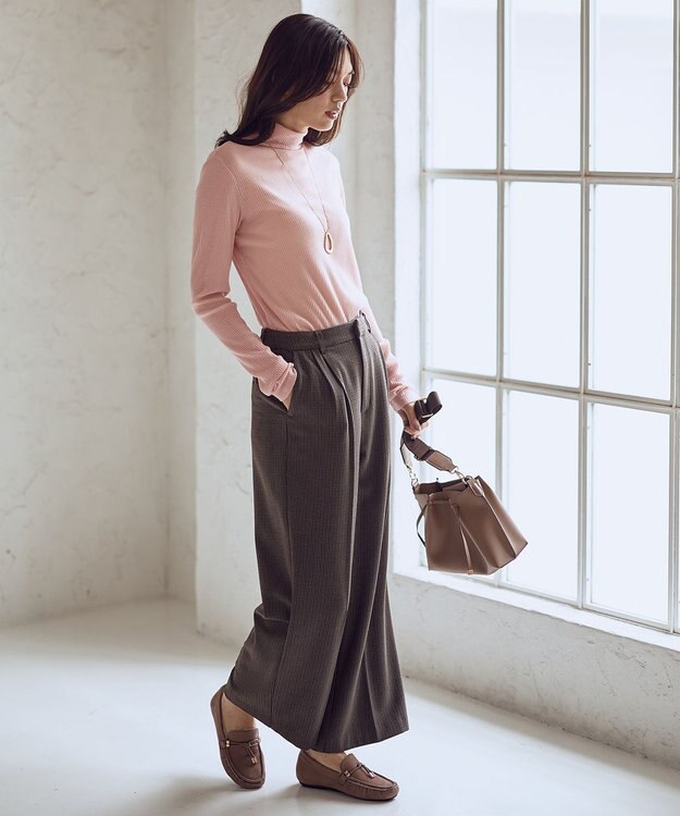 ANY L ウール混リブタートルネックカットソー ピンク