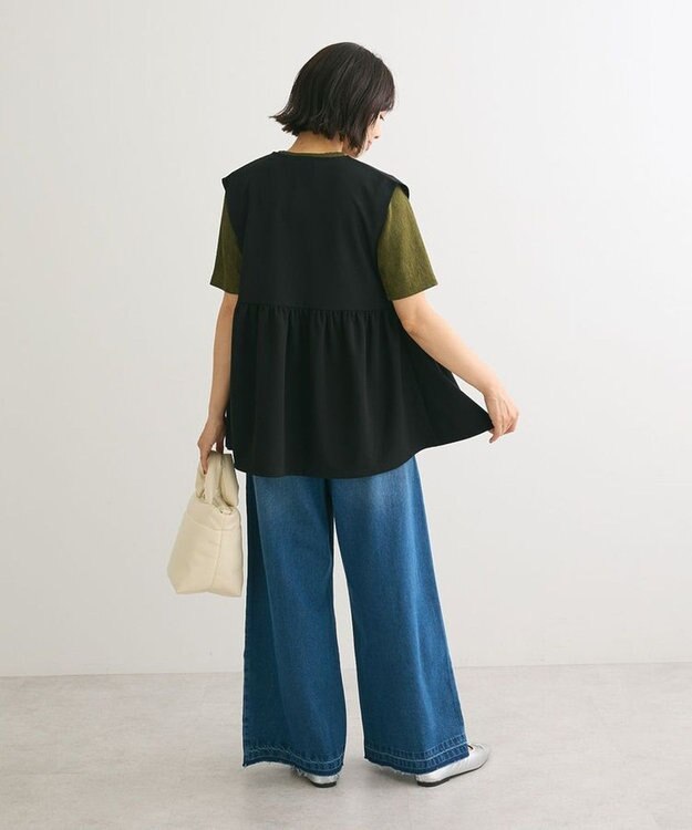 Green Parks カットジョーゼットペプラムベスト Black