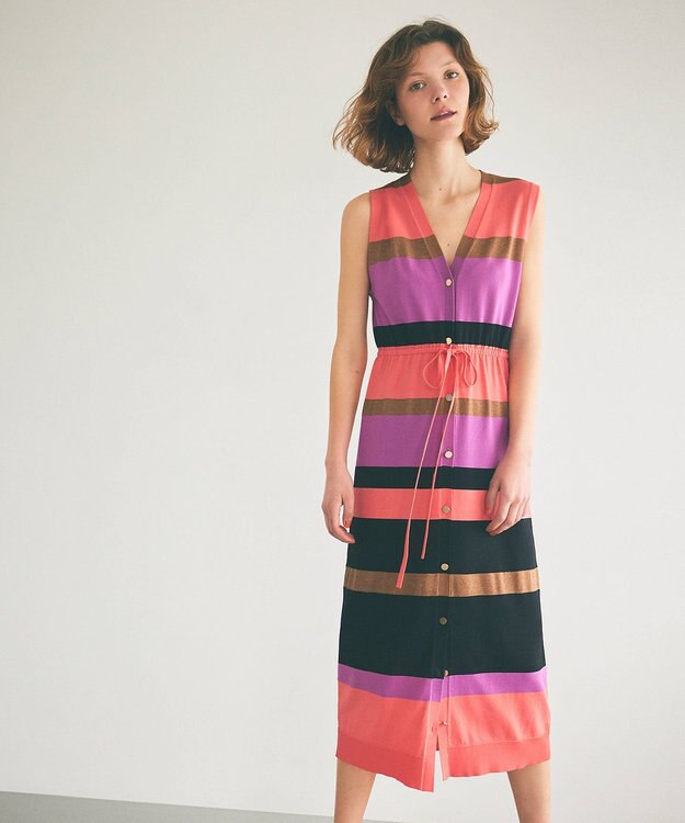 GRACE CONTINENTAL ニットマルチボーダージレ ピンク