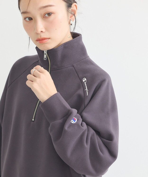 earth music&ecology チャンピオン　ｅｍａｅハーフジップ裏毛プルオーハ Charcoal Gray