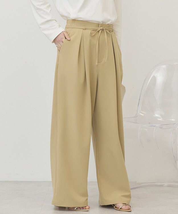 AMERICAN HOLIC リボン付きタックワイドパンツ Beige