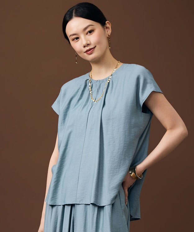 自由区 L 【カタログ掲載・人気素材・新型登場・新色追加・セットアップ対応】エアリーツイルプルオーバー ブラウス ［新色］サックス