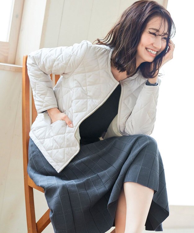 Tiaclasse L 【洗える】1枚で着映えするチェック柄編みニットワンピース チャコールブルー