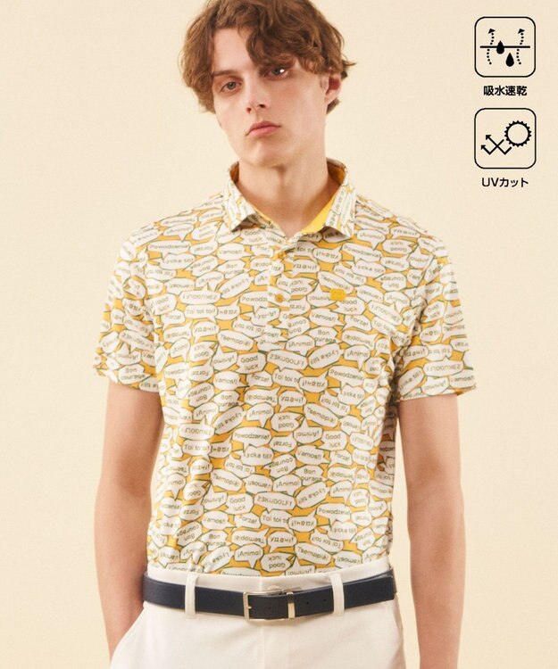 23区GOLF 【MEN】【吸水速乾/UVカット】YELL総柄プリントポロシャツ イエロー系5