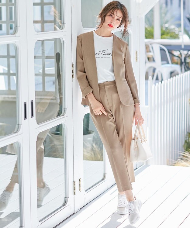 ANY SIS 【セットアップ可】リネンライクポリエステル パンツ モカ