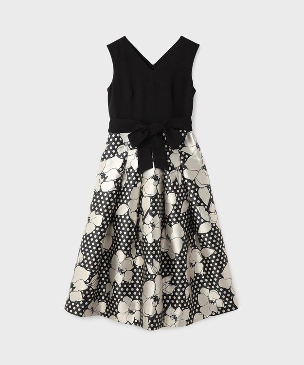 GRACE CONTINENTAL ドットボタニカルジャガードドレス ブラック