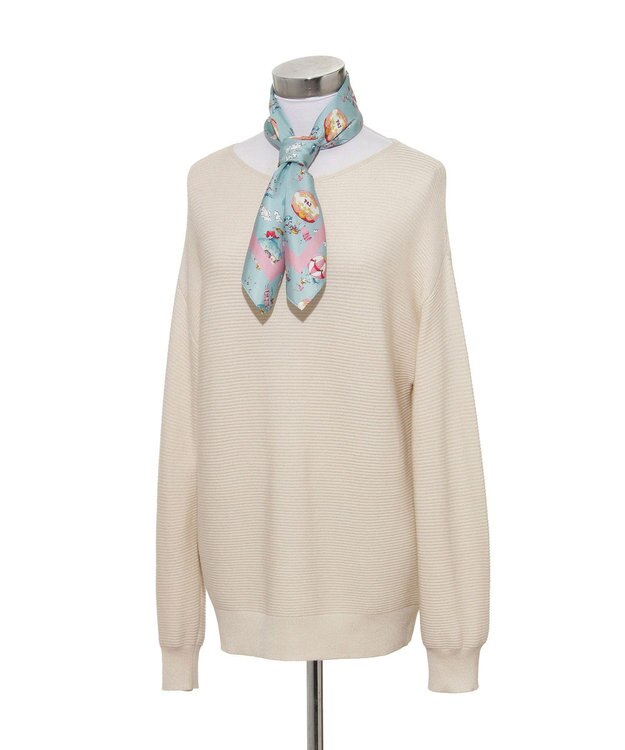 MOONBAT PAUL&JOE ACCESSOIRES(ポール & ジョー) シルクスカーフ 空 オーステルリッツ記念柱 ネコと毛糸 気球 65cm×65cm 手洗いOK サックスブルー