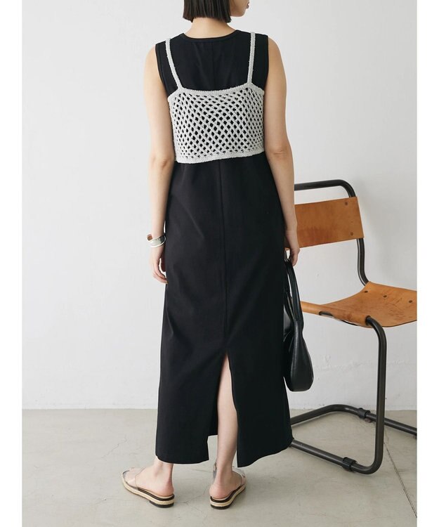 Green Parks ニットビスチェ付きカットソーワンピース Black