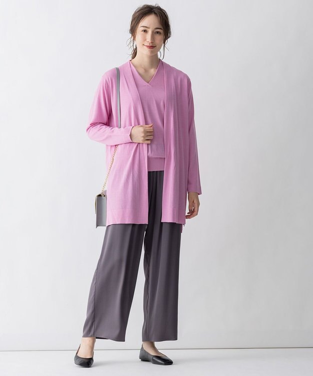 自由区 【洗える/Sサイズ有】カシミヤシルクブレンド ニットカーディガン ピンク系