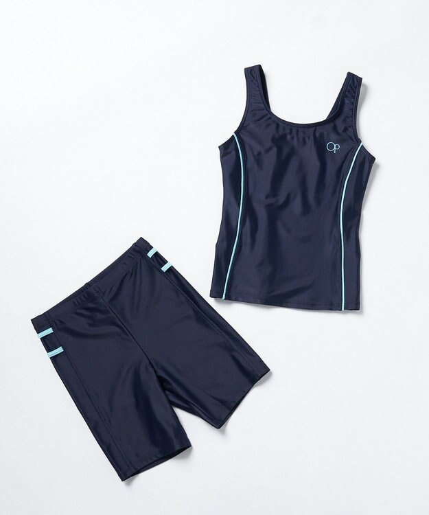 OP／FILA 【Ocean Pacific】スクール水着タンキニ 水着上下セット ネイビー×サックス