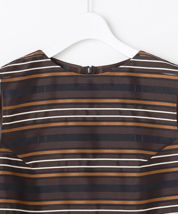 自由区 マルチストライプジャカードノースリーブ ブラウス ブラウン系