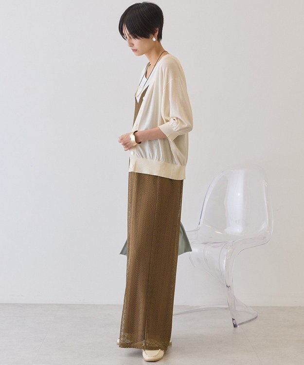 AMERICAN HOLIC 5分袖シアーVネックニットカーディガン Ivory