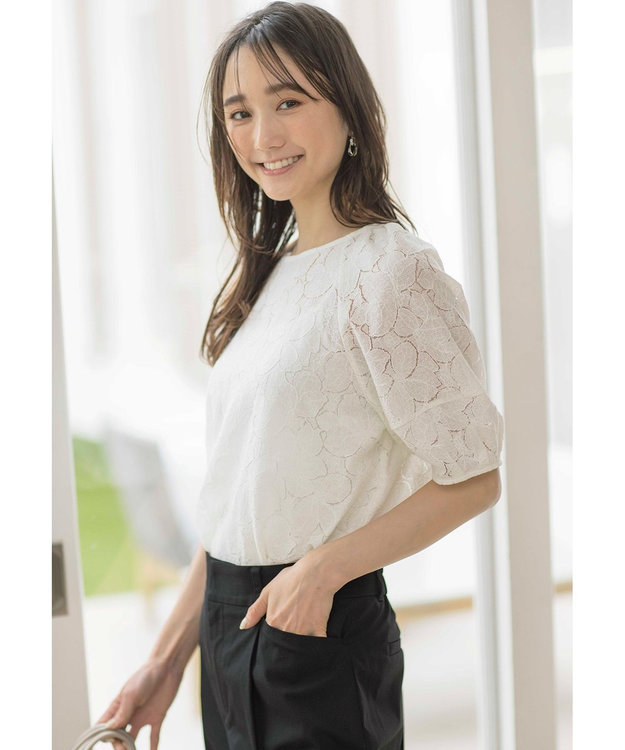 ANY SIS S 【洗える】ラグランレースＴ ブラウス アイボリー