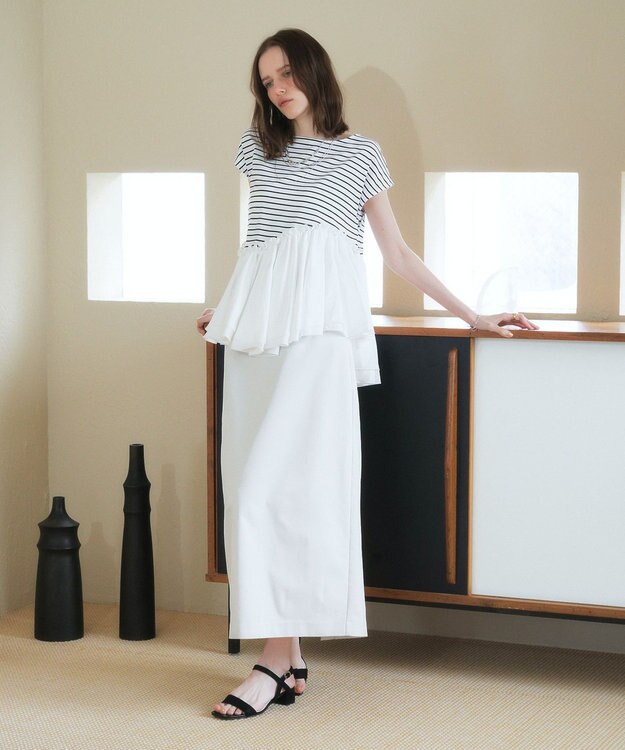 YECCA VECCA ロングナロースカート Gray Beige