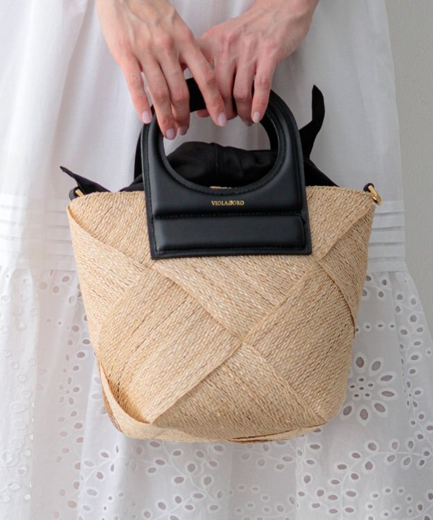 23区 VIOLAd'ORO アバカメッシュ レザーハンドル バケツバッグ ベージュ系