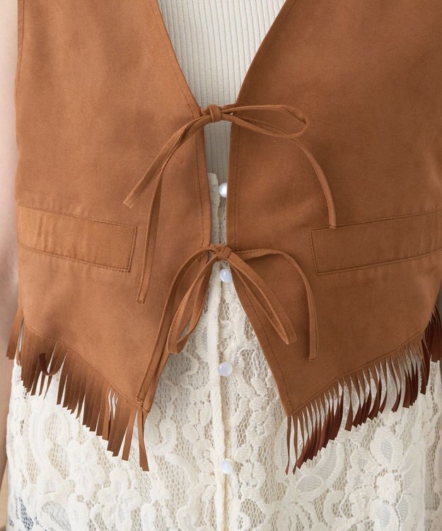 earth music&ecology スウェード調フリンジベスト Brown