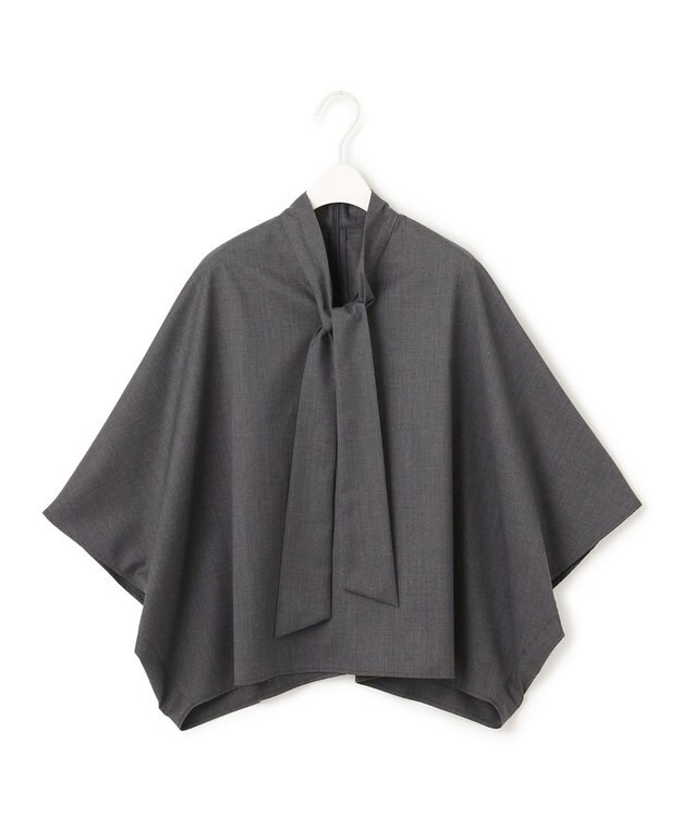 ICB 【洗える】T/Wブロード ボウタイブラウス チャコール系