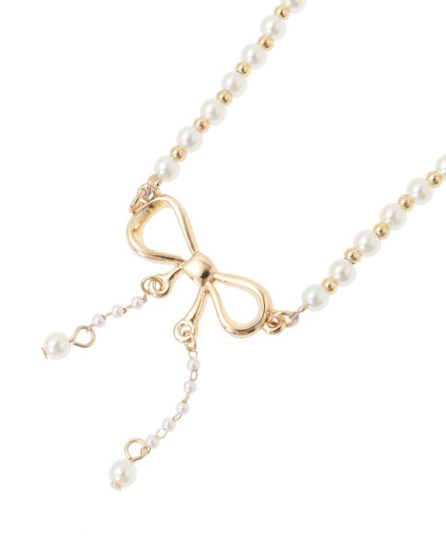 Maison de FLEUR パールリボンスライドネックレス Gold