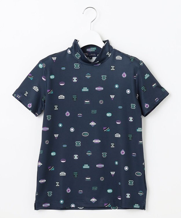 23区GOLF 【WOMEN】【吸水速乾・UVケア】ステッカープリント モックネックシャツ ネイビー系5