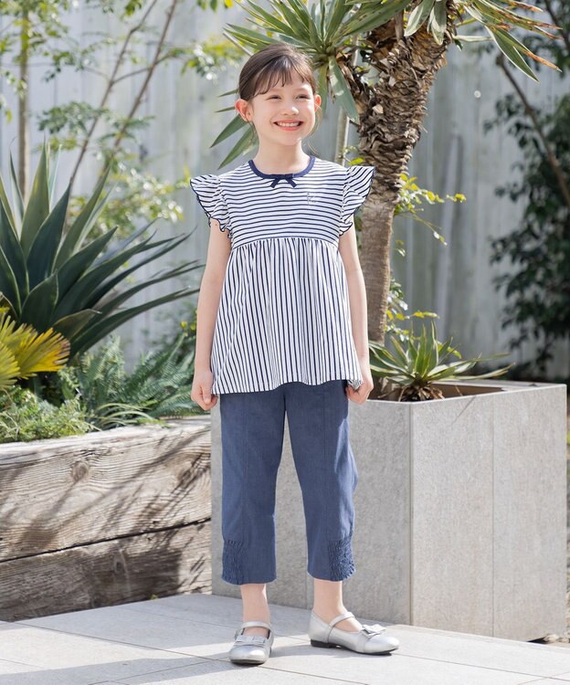 組曲 KIDS 【UVケア】【110-140㎝】マリンボーダー チュニック ネイビー