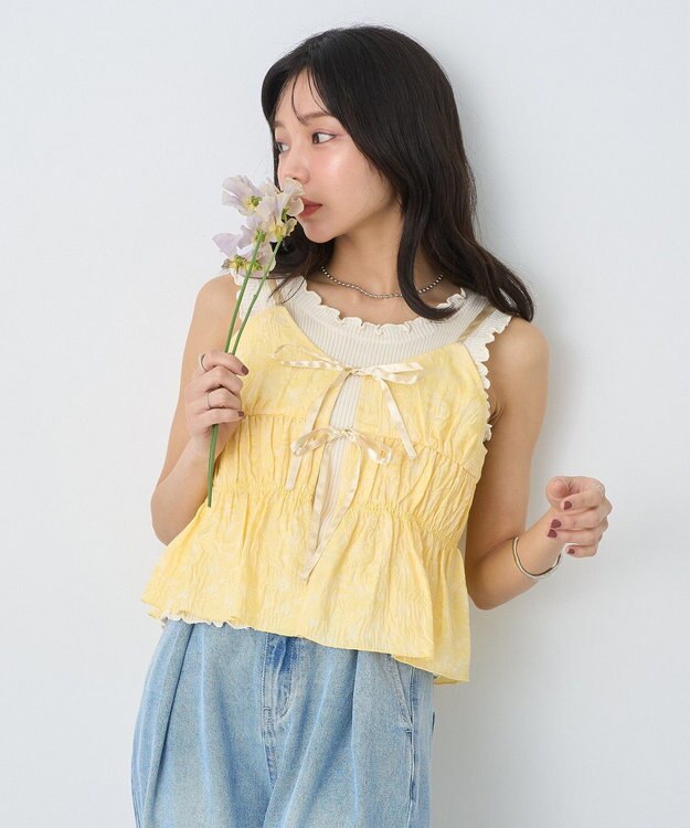 earth music&ecology フリルニットタンクトップ Ivory