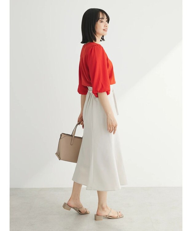 Green Parks 袖楊柳ドッキングニットプルオーバー Red