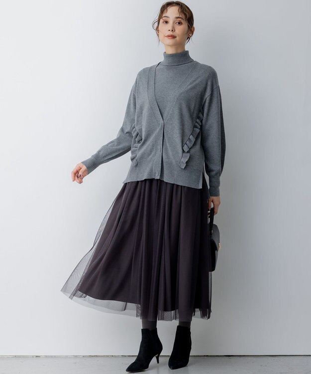 組曲 【WEB限定】サイドフリルカーディガン グレー系