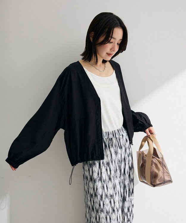 Green Parks シアーＺＩＰＶネックブルゾン Black