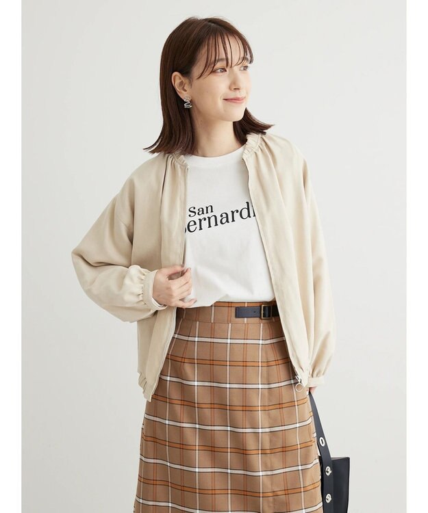 Green Parks スウェード調ギャザーブルゾン Ecru