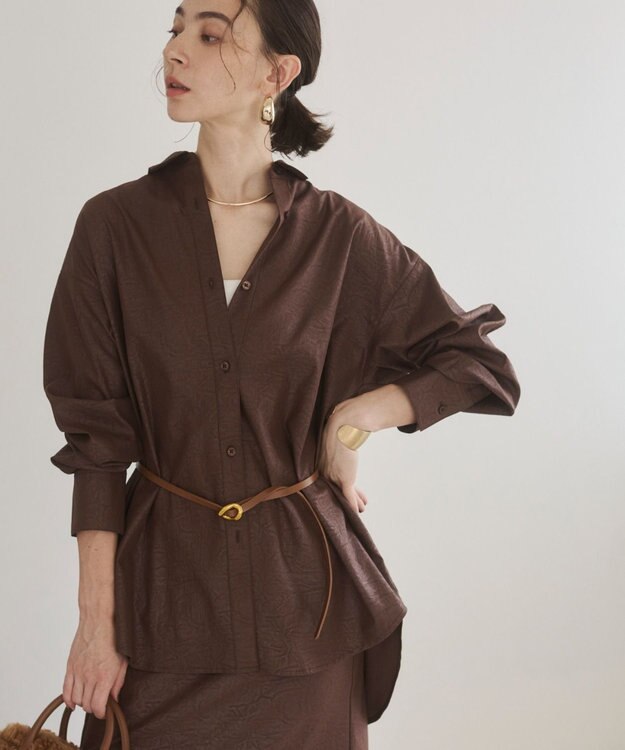 WEGO 【ANGIE VINTAGE】レザーライクシャツ＆スカートセットアップ ブラウン