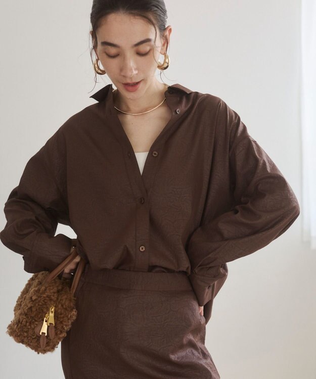 WEGO 【ANGIE VINTAGE】レザーライクシャツ＆スカートセットアップ ブラウン
