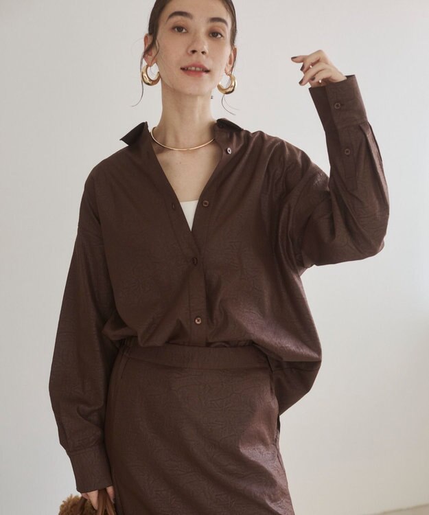 WEGO 【ANGIE VINTAGE】レザーライクシャツ＆スカートセットアップ ブラウン