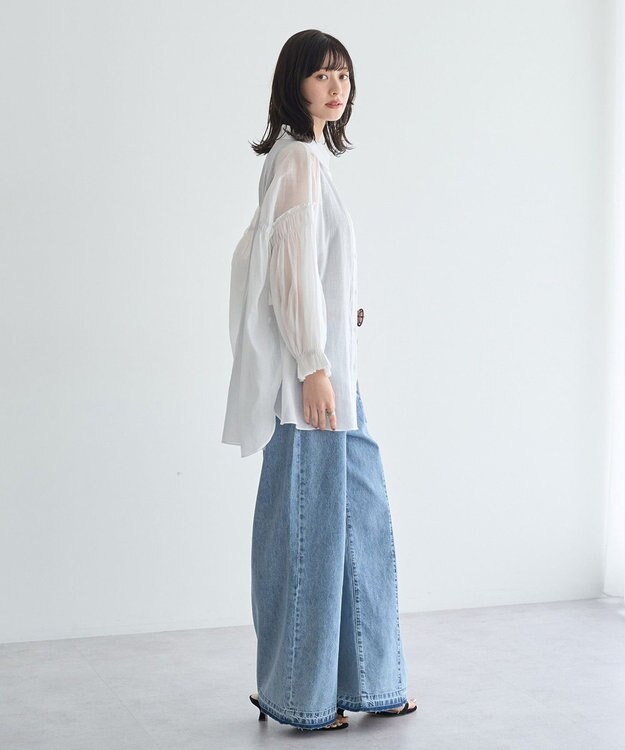 YECCA VECCA 綿麻シアーボリュームギャザーシャツ Off White