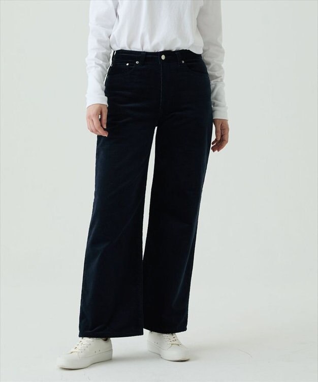 caqu ワイドフィット 裏起毛コーデュロイパンツ navy