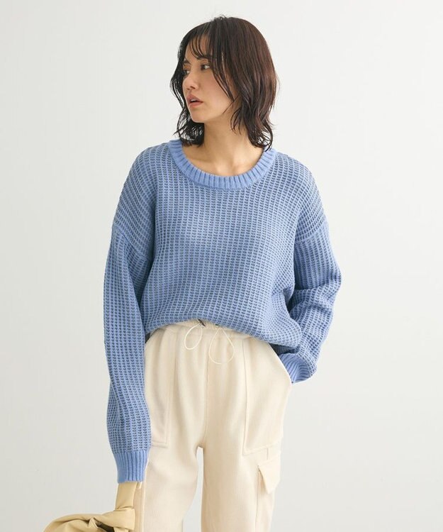 Green Parks ・ＥＬＥＮＣＡＲＥ　ＤＵＥ　タック編バイカラーニット Blue