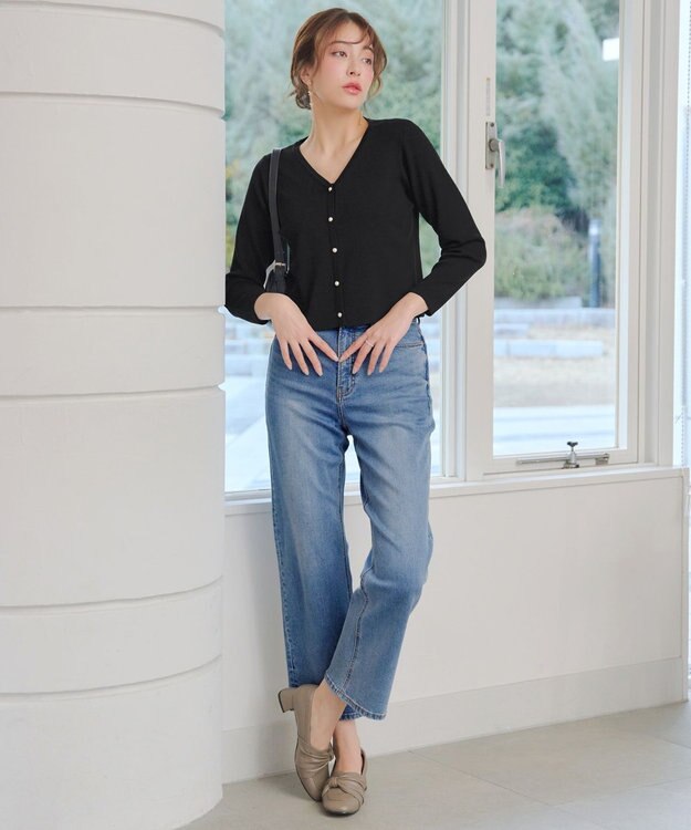 Tiaclasse 【2点セット】ニットボレロ＋花柄ワンピースセット ブラック×ブラック