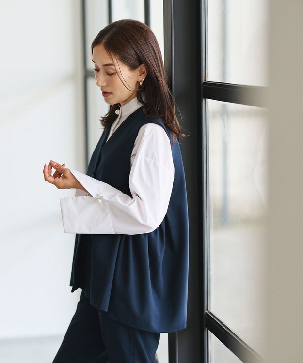 #Newans 【セレモニーにも】〈亀恭子さんコラボ〉サイドギャザージレ ネイビー