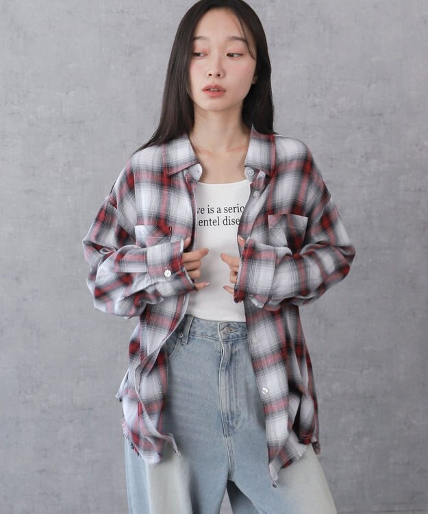 WEGO チェックBIGシャツ レッド