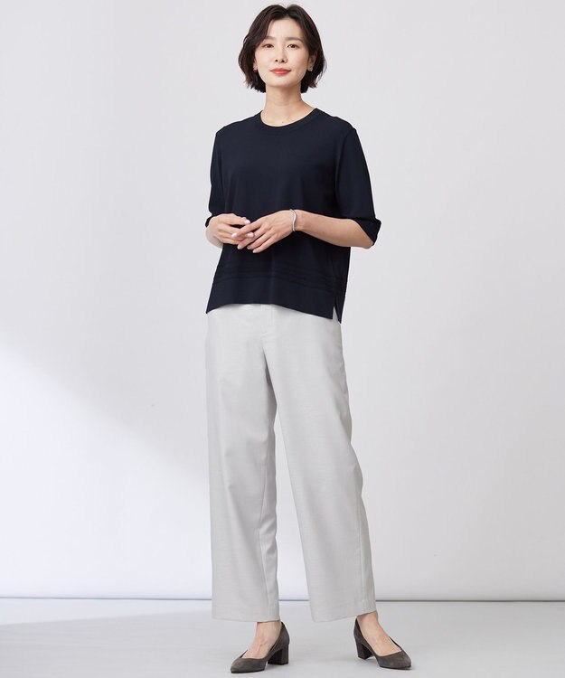 J.PRESS LADIES L 【洗える】RAYON ELITE STRETCH クルーネック ニット ネイビー系