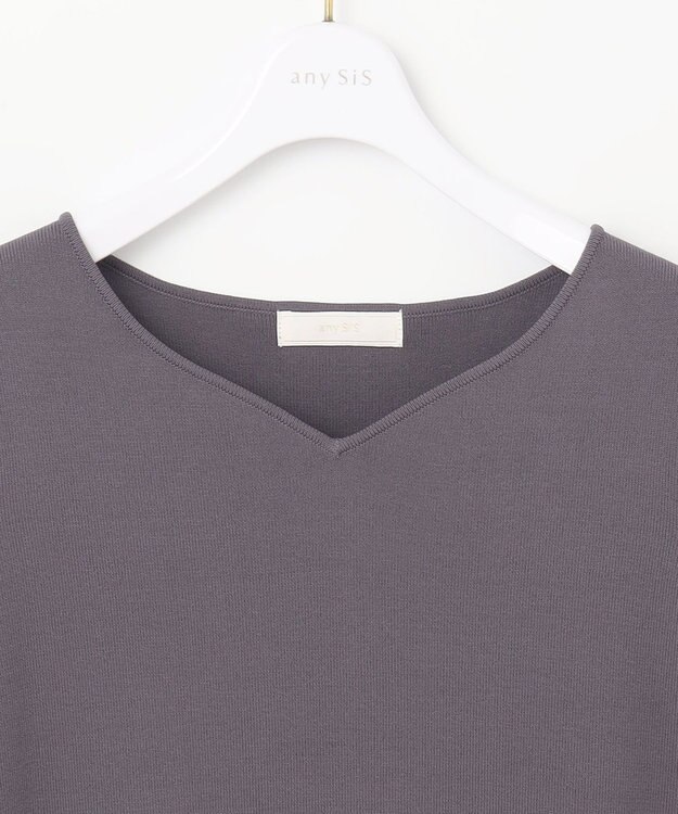 ANY SIS S 【洗える】ハートネックファブリックコンビ ニット スレート