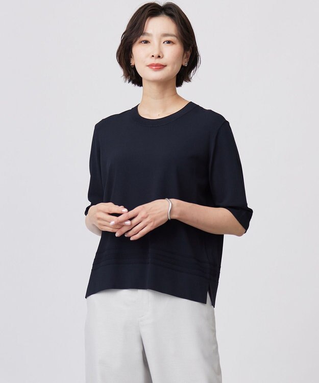 J.PRESS LADIES L 【洗える】RAYON ELITE STRETCH クルーネック ニット ネイビー系