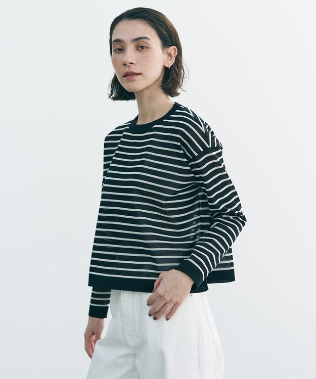 UNFILO シアーフォルムニット ボーダー ブラック×ベージュ