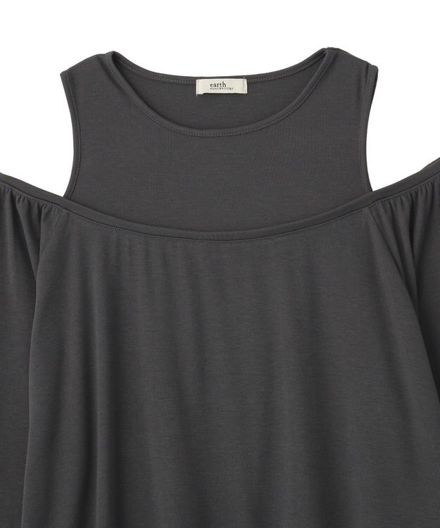 earth music&ecology マルチウェイショルダースリットトップス Charcoal Gray
