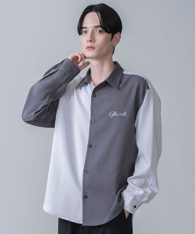 WEGO 【しわになりにくい】ドライポリカラーブロックシャツ（LS） ダークグレー