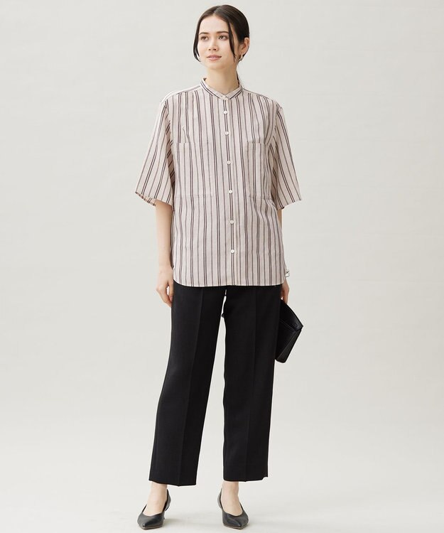 自由区 【セットアップ対応】リネンビスコースストライプ シャツ フラックス系