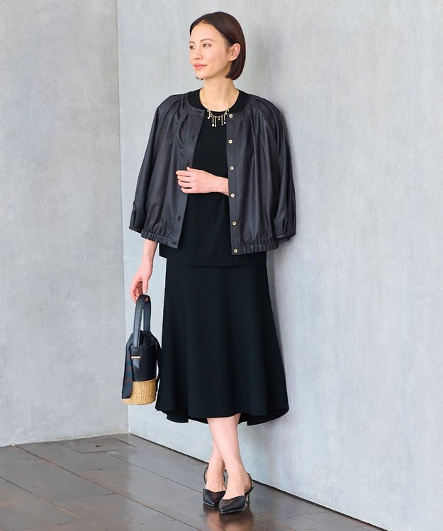 自由区 【洗える・XSサイズあり】クレープストレッチニット スカート ネイビー系